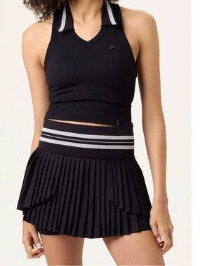 Fila Challenger Black Crop Polo Tank and Pleated Tennis Skort Set XS S